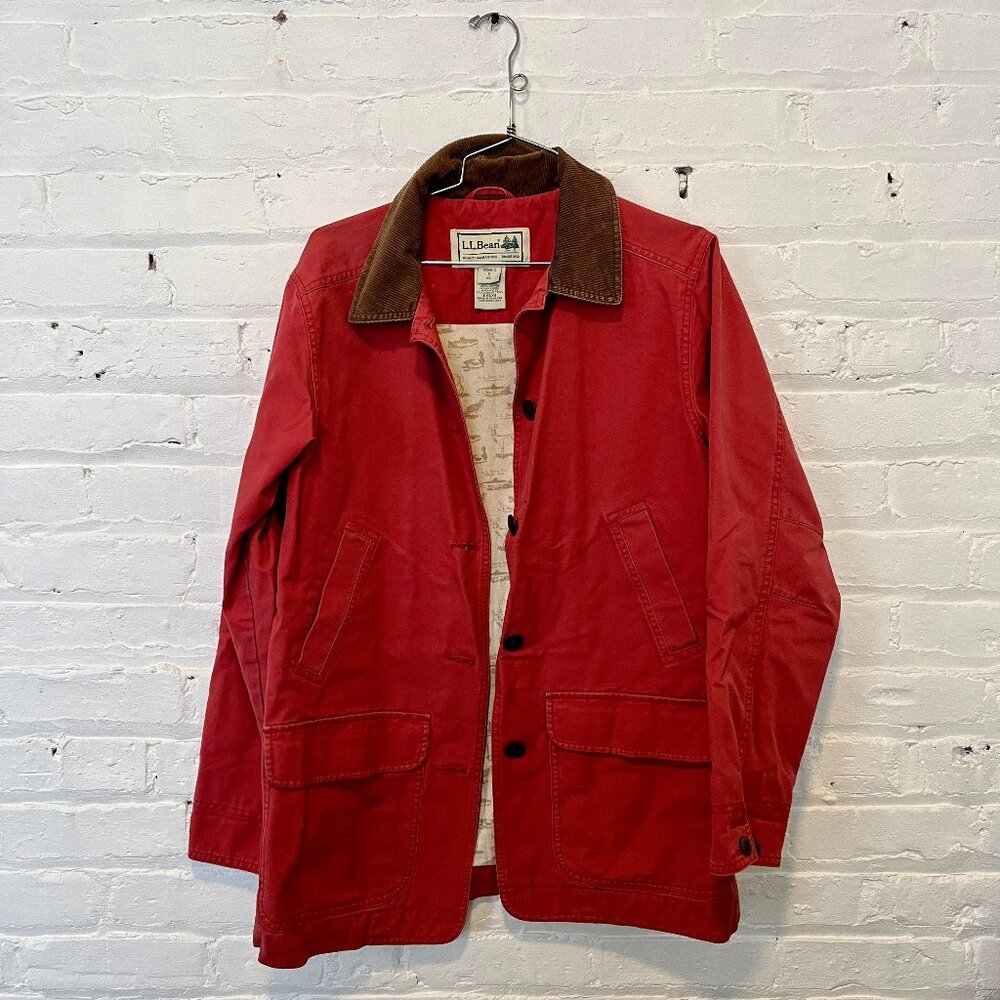 Vintage LL Bean Cotton Field Jacket Chore Coat Corduroy Collar